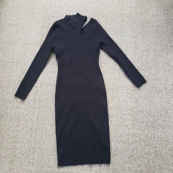 ASTR Bodycon Midi Dress Black Knit Cut Out Medium ACDR100434 - Picture 2 of 9
